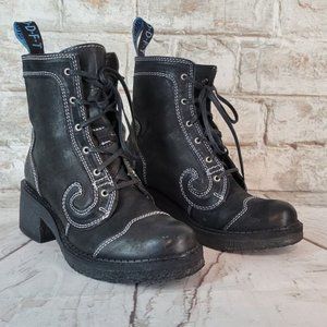 John Fluevog Slacker Tardy Black Crepe Sole Derby Boot Size 6